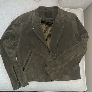 Green moto-inspired suede jacket - like new!